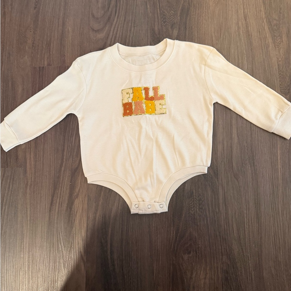 Cream Long Sleeve Baby Onesie -Fall Babe- Size 12-18 months